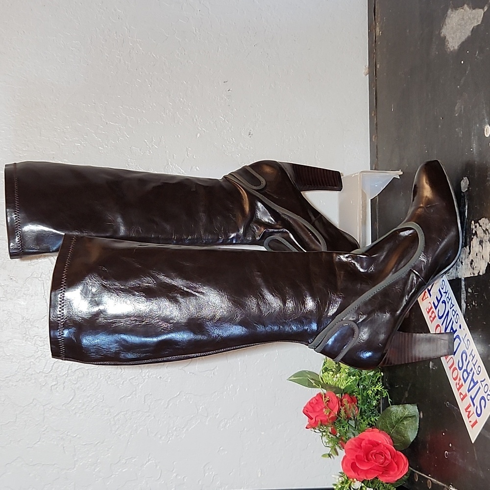 FRANCO SARTO Man Made Thin Patent Pull On Buckle Detail Heelwd Boot 7.5M - Picture 7 of 16